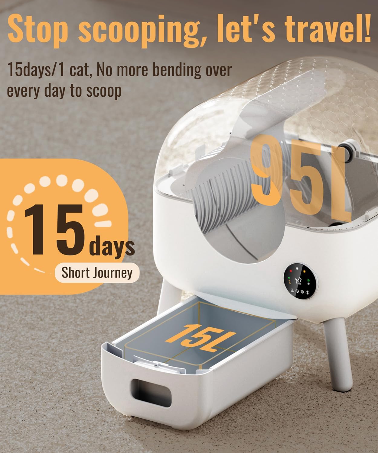 ZeaCotio Self Cleaning Litter Box with 1 Roll Garbage Bags and Mat