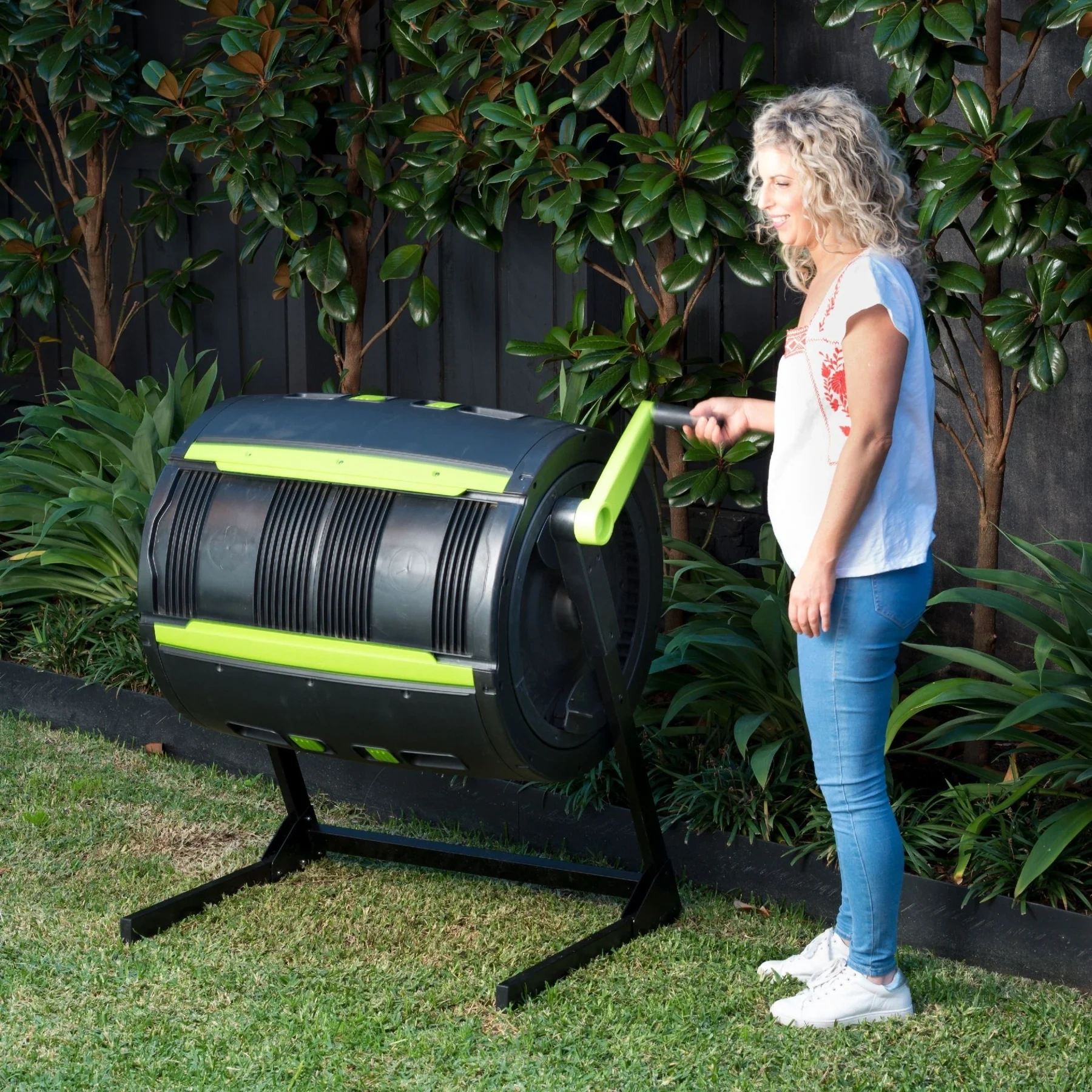 Maze 65-Gallon Compost Tumbler & Cart Combo, Dual Compartments, UV-Protected, Zinc-Coated, Black
