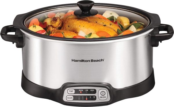 33662 Programmable Slow Cooker with 6 Quart Stovetop-Safe Sear   Cook Crock, Silver