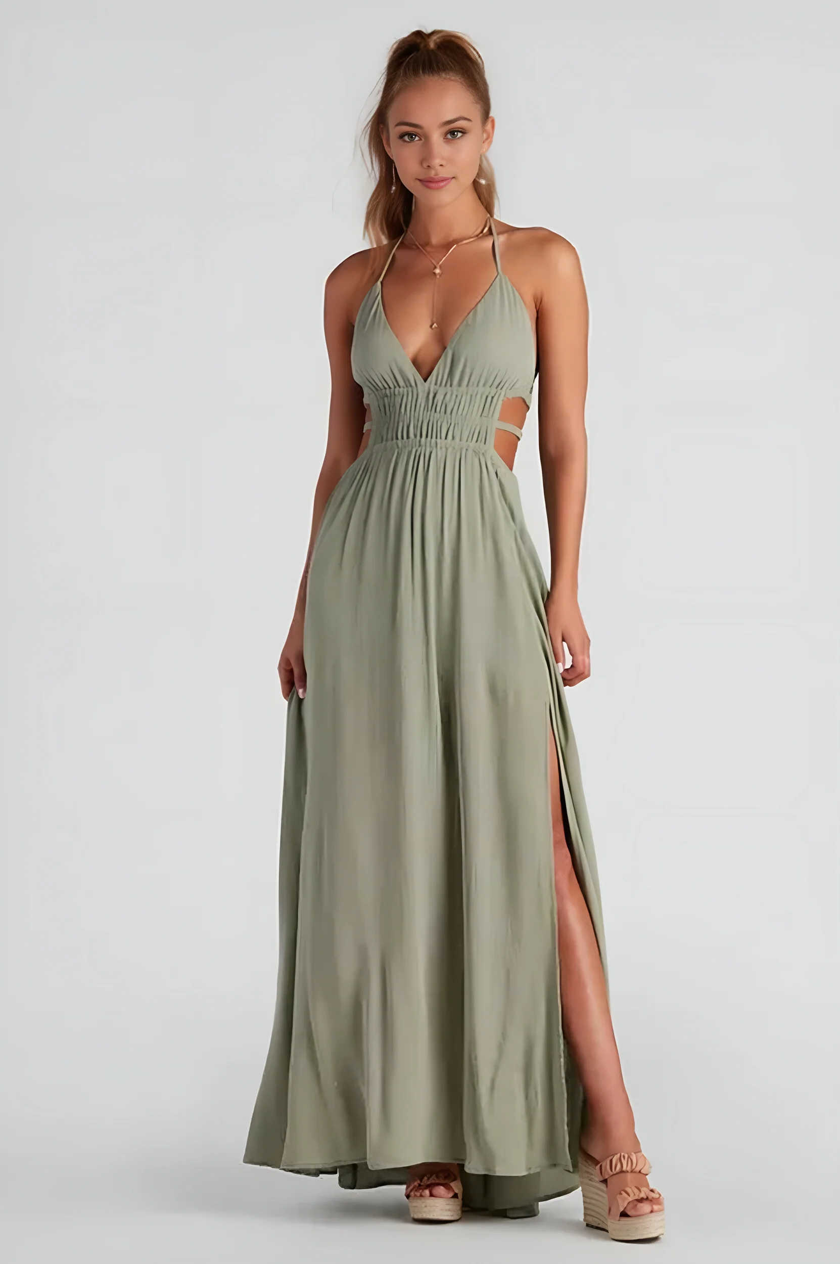 Ready Set Vacay Gauze Maxi Dress Olive Green
