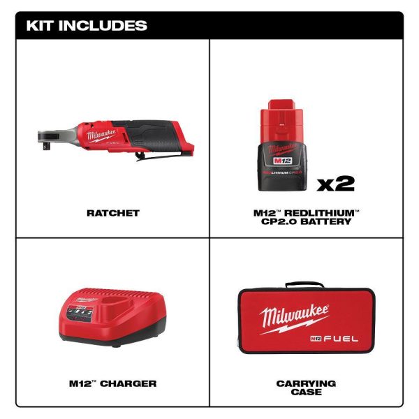 2567-22 M12 FUEL 12V Lithium-Ion Brushless Cordless High Speed 3/8 in. Ratchet Kit w/(2) Batteries, Charger and Bag