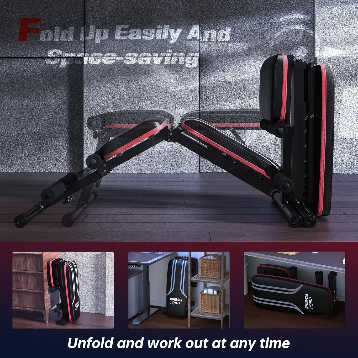 FLYBIRD Adjustable Bench,Utility Weight Bench for Full Body Workout- Multi-Purpose Foldable incline/decline Bench