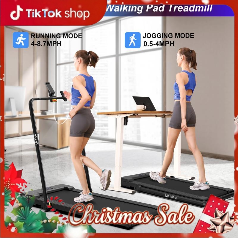 8.7MPH LICHICO Treadmill with 4-Level Incline, Flat/Incline Modes, Remote Control, Quiet Motor, Stable 2-in-1 Running Machine for Home & Office Fitness