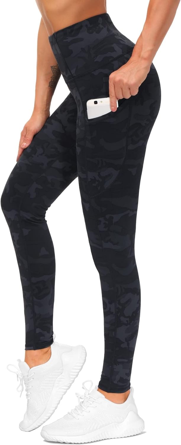 Thick High Waist Yoga Pants with Pockets, Tummy Control Workout Running Yoga Leggings for Women