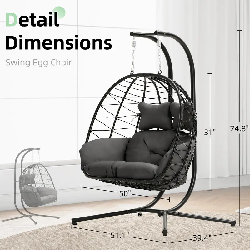 🔥 RIWENGO Double Hanging Egg Chair with Cushion, 700lbs Heavy-Duty Comfort