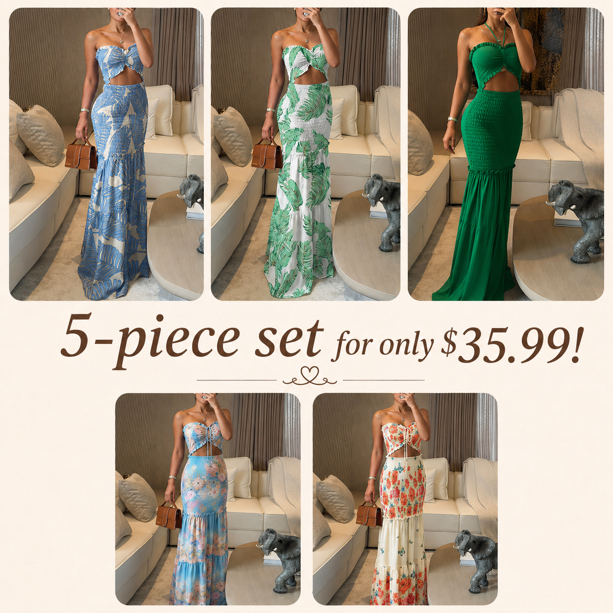 ⏳ Limited-Time Set Deal 🔥 Tropical Floral Maxi Dress – Vacation Outfit Value Bundle