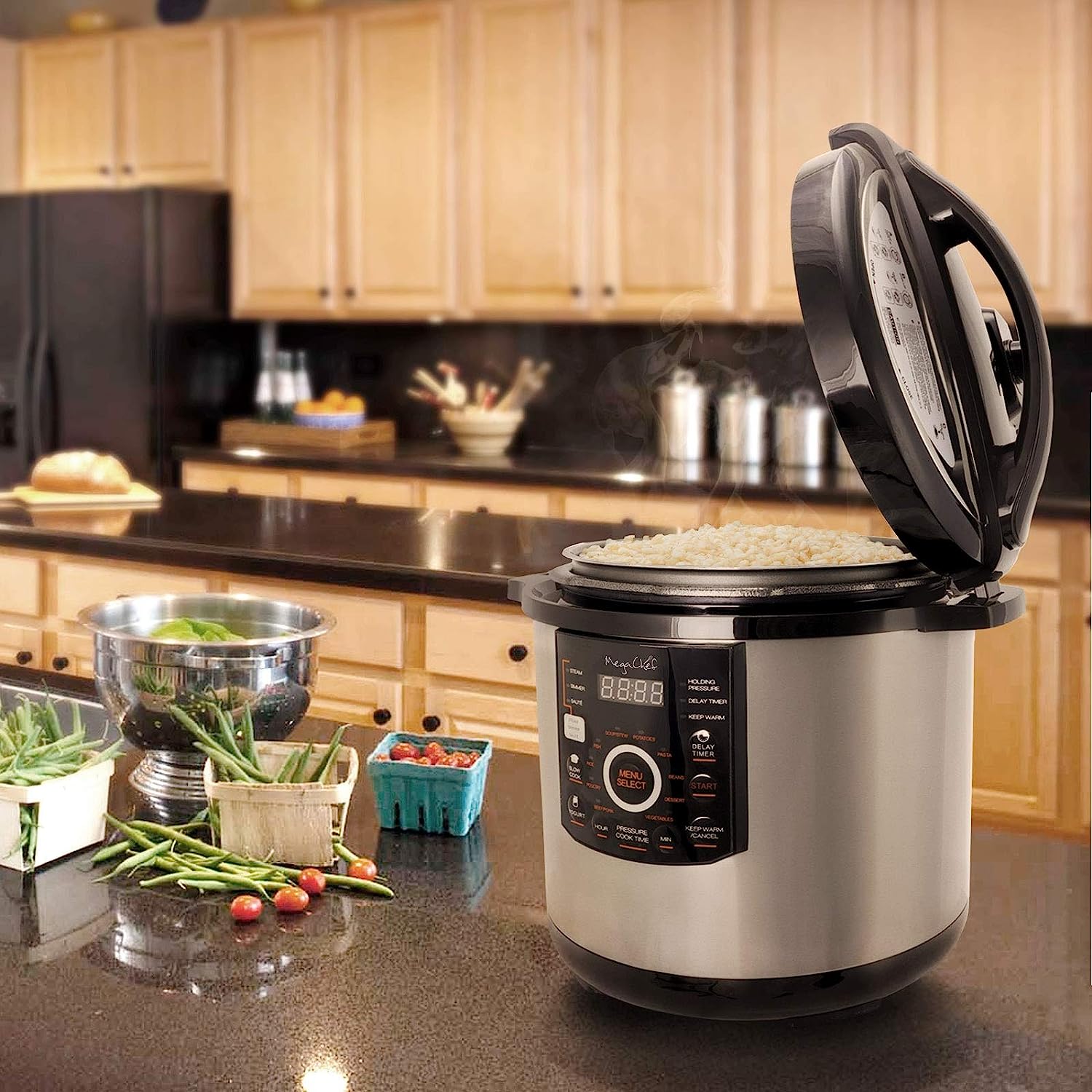 12 Quart Digital Pressure Cooker with 15 Preset Options and Glass Lid, Silver