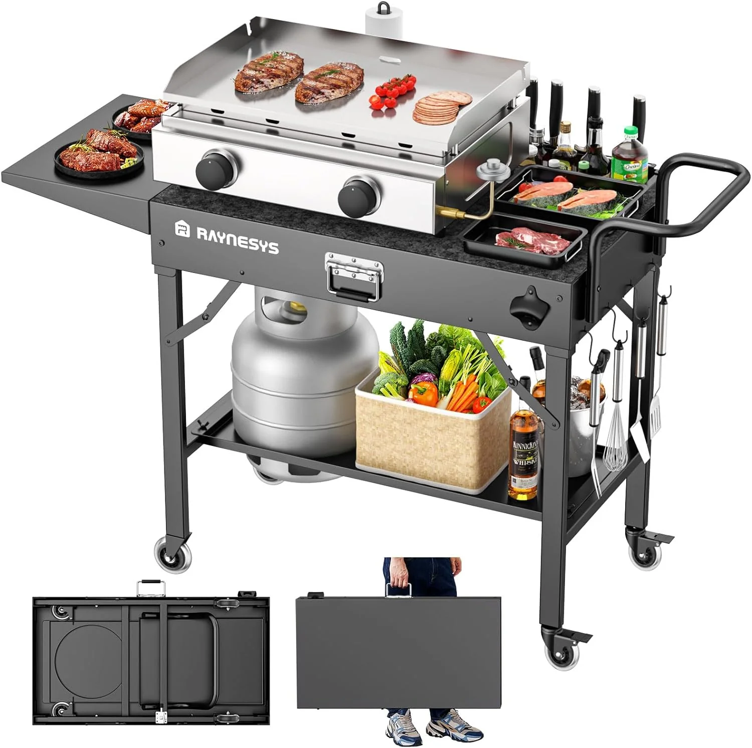Folding Outdoor Grill Table with Wheels, 31