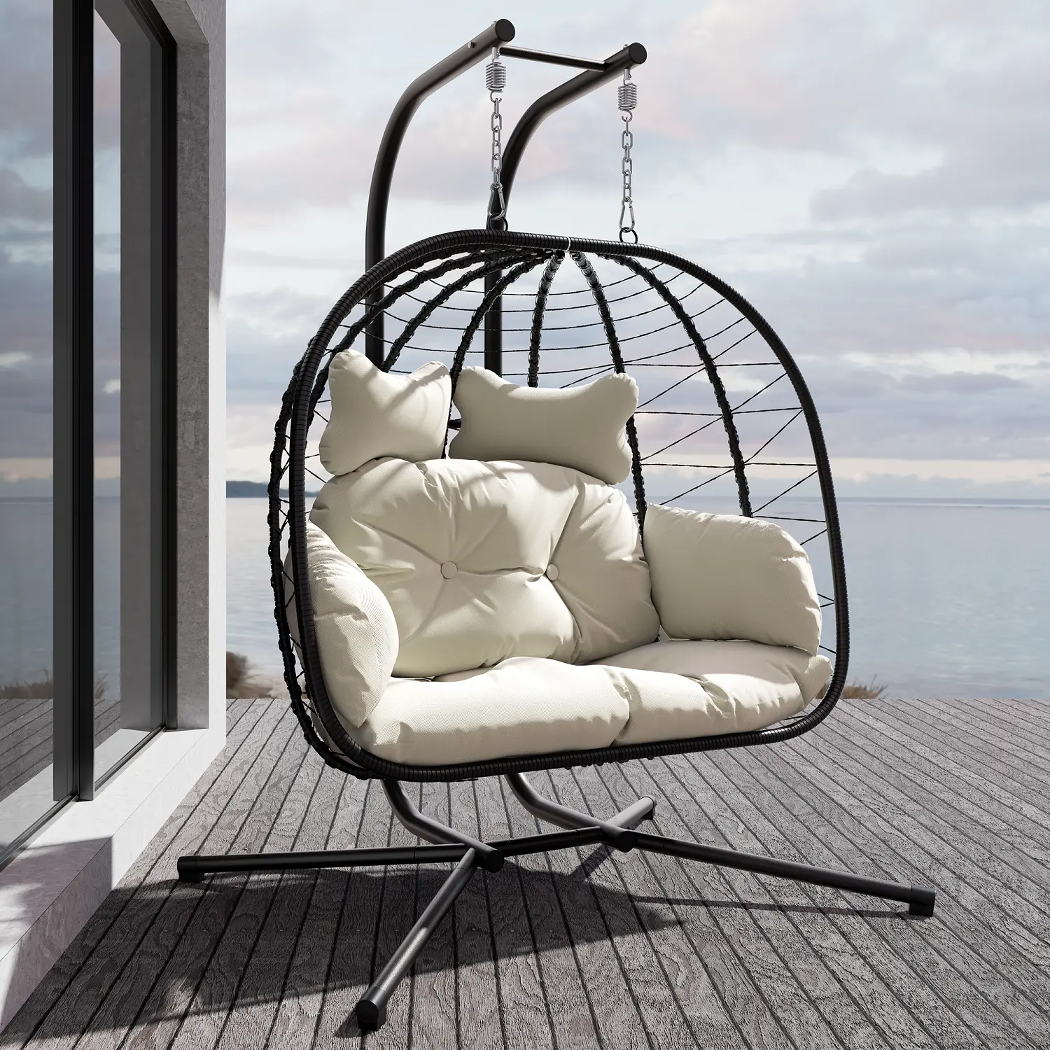 🔥 RIWENGO Double Hanging Egg Chair with Cushion, 700lbs Heavy-Duty Comfort