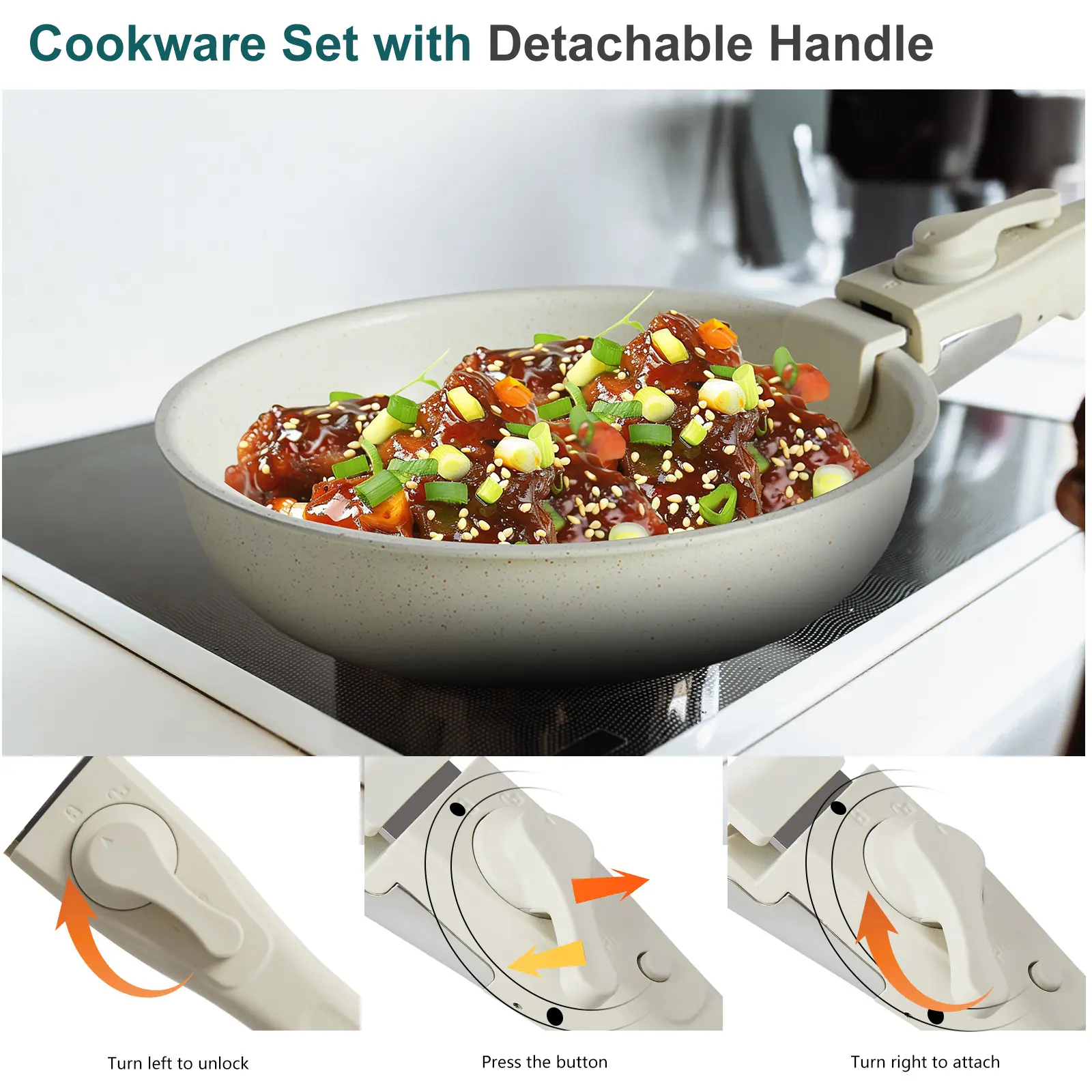 12 Pcs Pots and Pans Set, Granite Nonstick Cookware Sets Detachable Handle, Stackable Induction Kitchen Cooking Set, Stain & Scratch-resistant