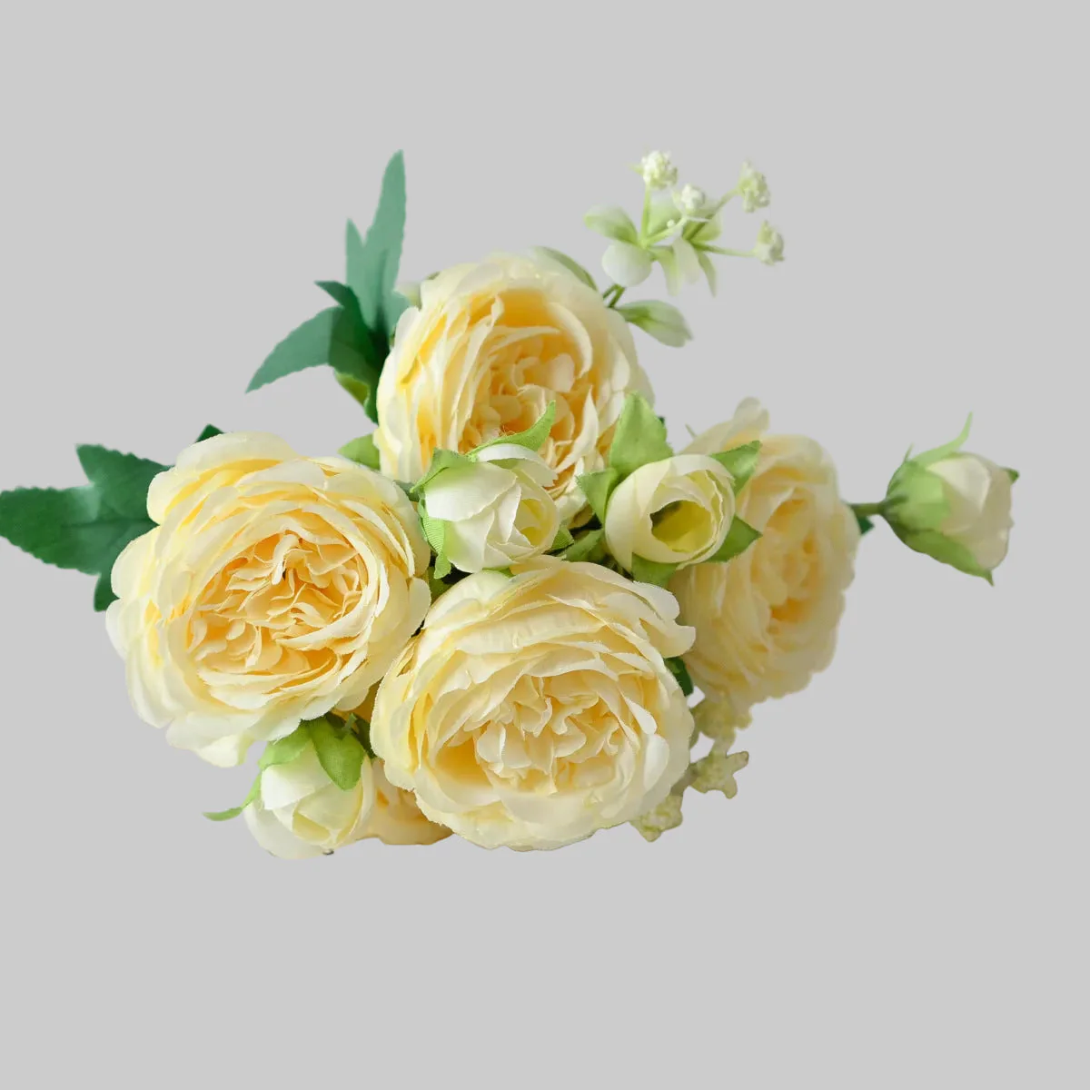 Korean Silk Hand Holding Flower Bouquet – 5 Spring Peonies Artificial Wedding & Home Decoration Bouquet (31cm)