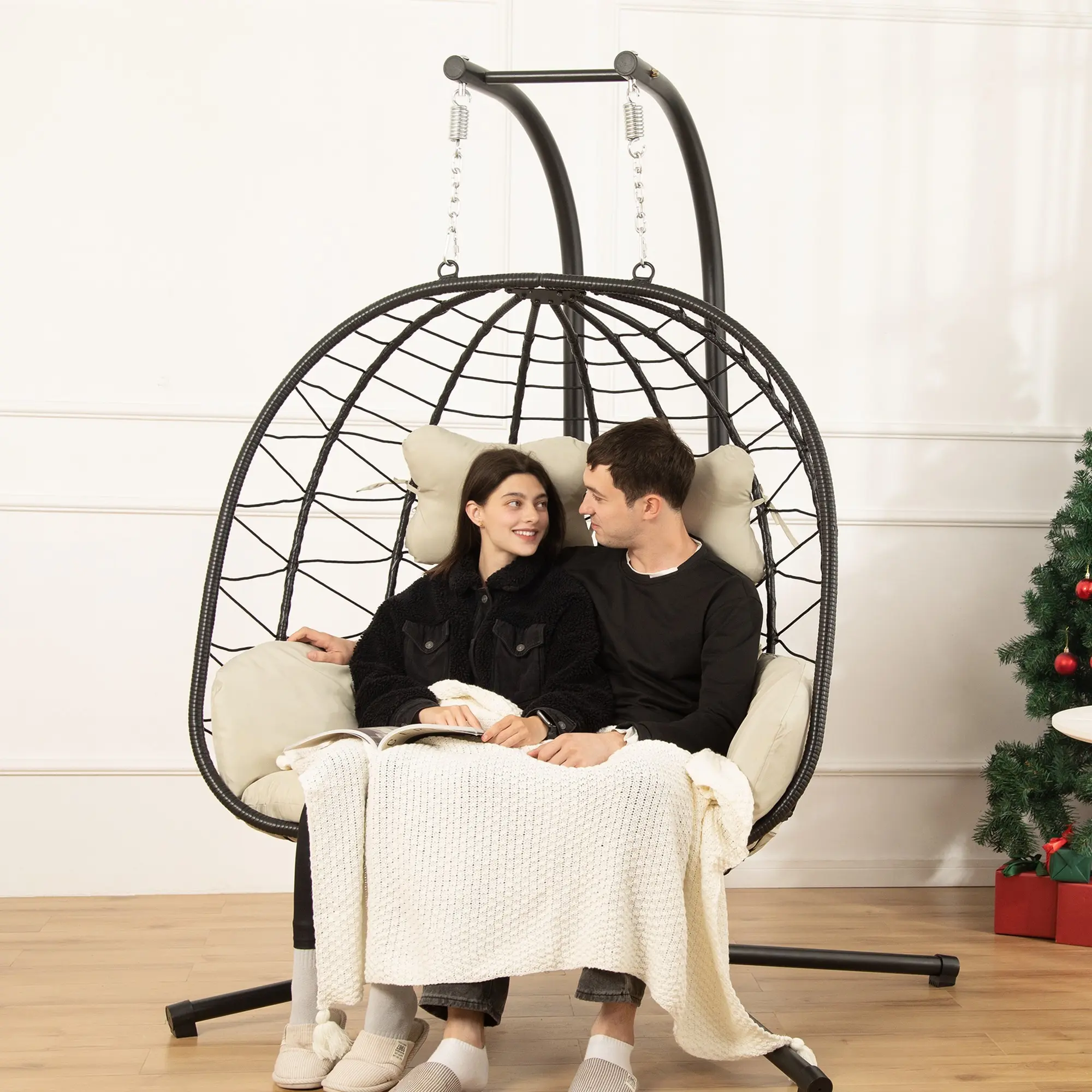 🔥 RIWENGO Double Hanging Egg Chair with Cushion, 700lbs Heavy-Duty Comfort