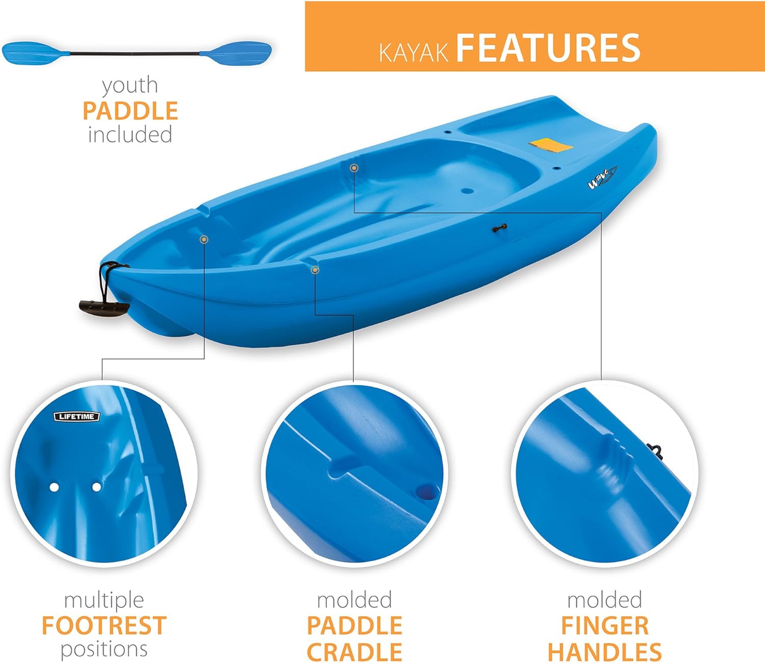 2026 Lifetime Youth Wave Kayak (Paddle Included)  Blue  6′