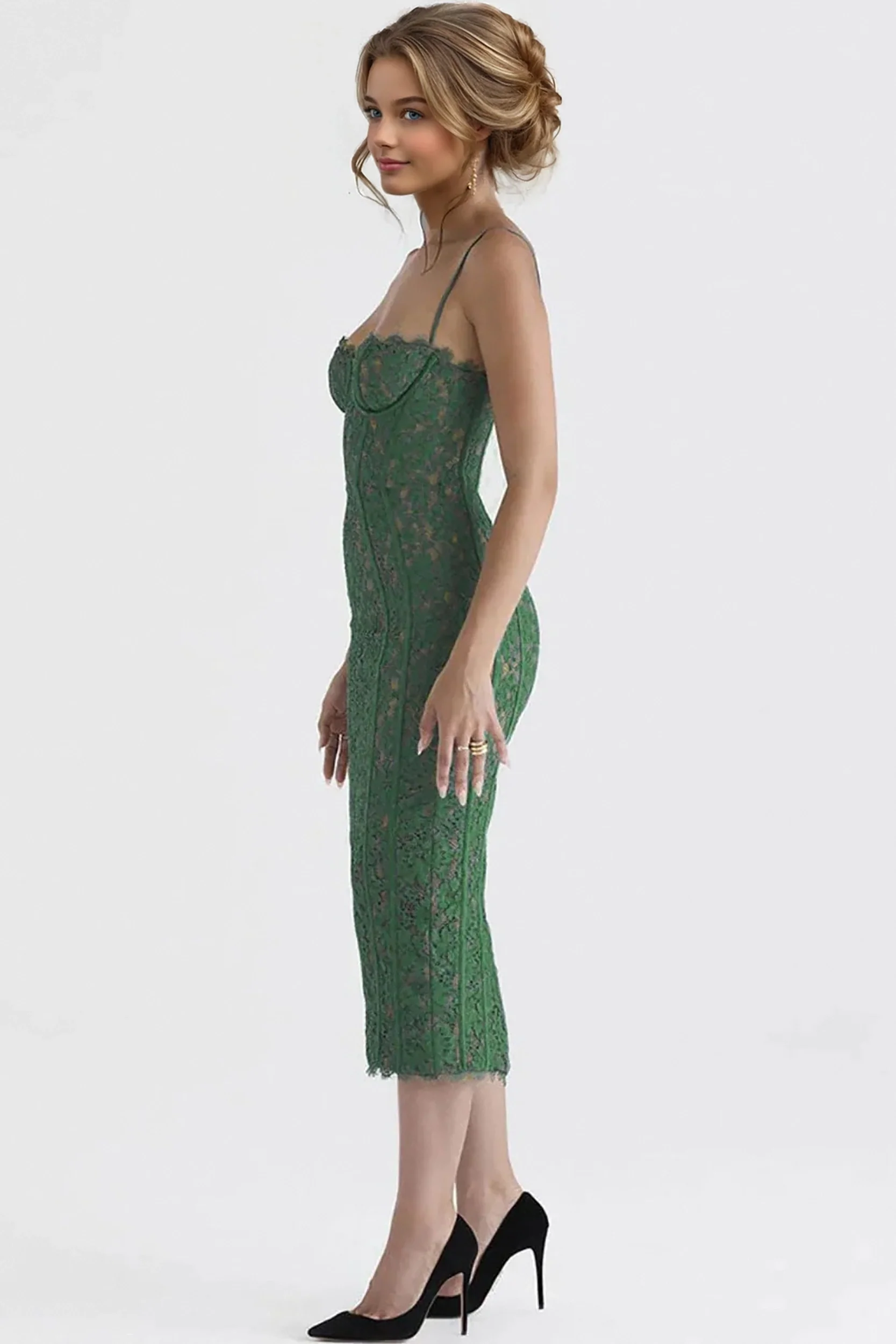 Vintage Eyelash Sweetheart Bodycon Lace Cocktail Midi Dress