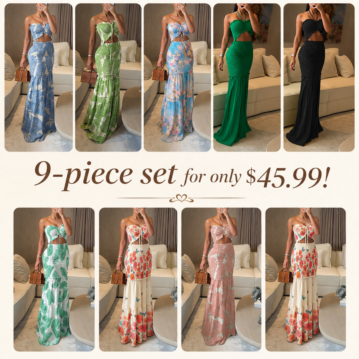 ⏳ Limited-Time Set Deal 🔥 Tropical Floral Maxi Dress – Vacation Outfit Value Bundle