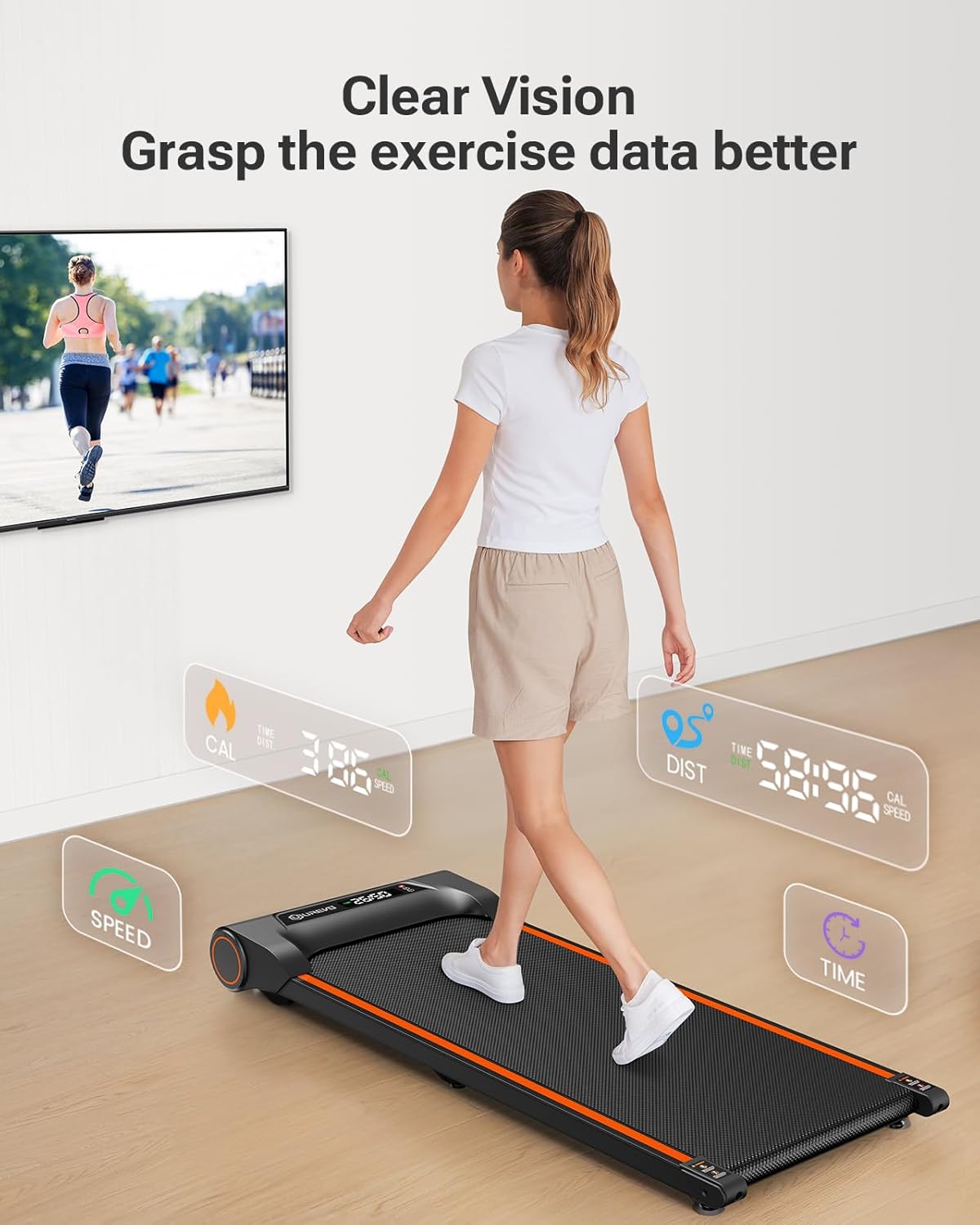 UREVO Under Desk Treadmill, Walking Pad for Home Office, Portable Walking Treadmill 2.25HP, Walking Jogging