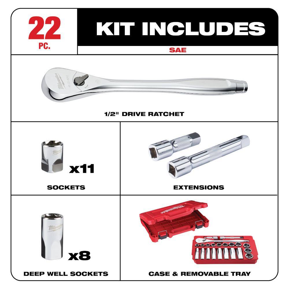 48-22-9410 1/2 in. Drive SAE Ratchet and Socket Mechanics Tool Set (22-Piece)