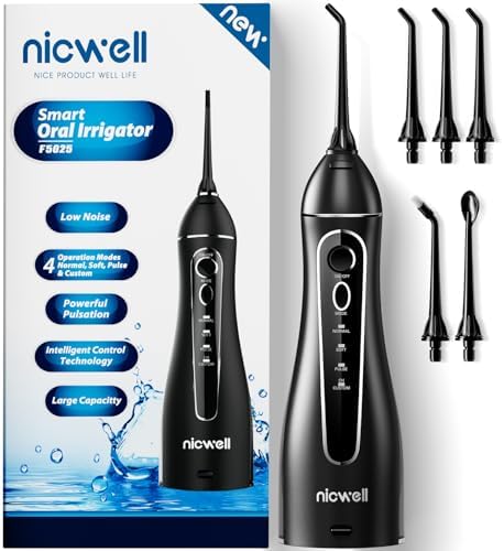 2026 Nicwell Water Dental Flosser Teeth Pick – Cordless Portable 4 Modes Rechargeable Flossers Oral Irrigator IPX7 Waterproof Travel Gum Floss Cleaner Deep Cleaning Flossing Picks for Home Daily Shower