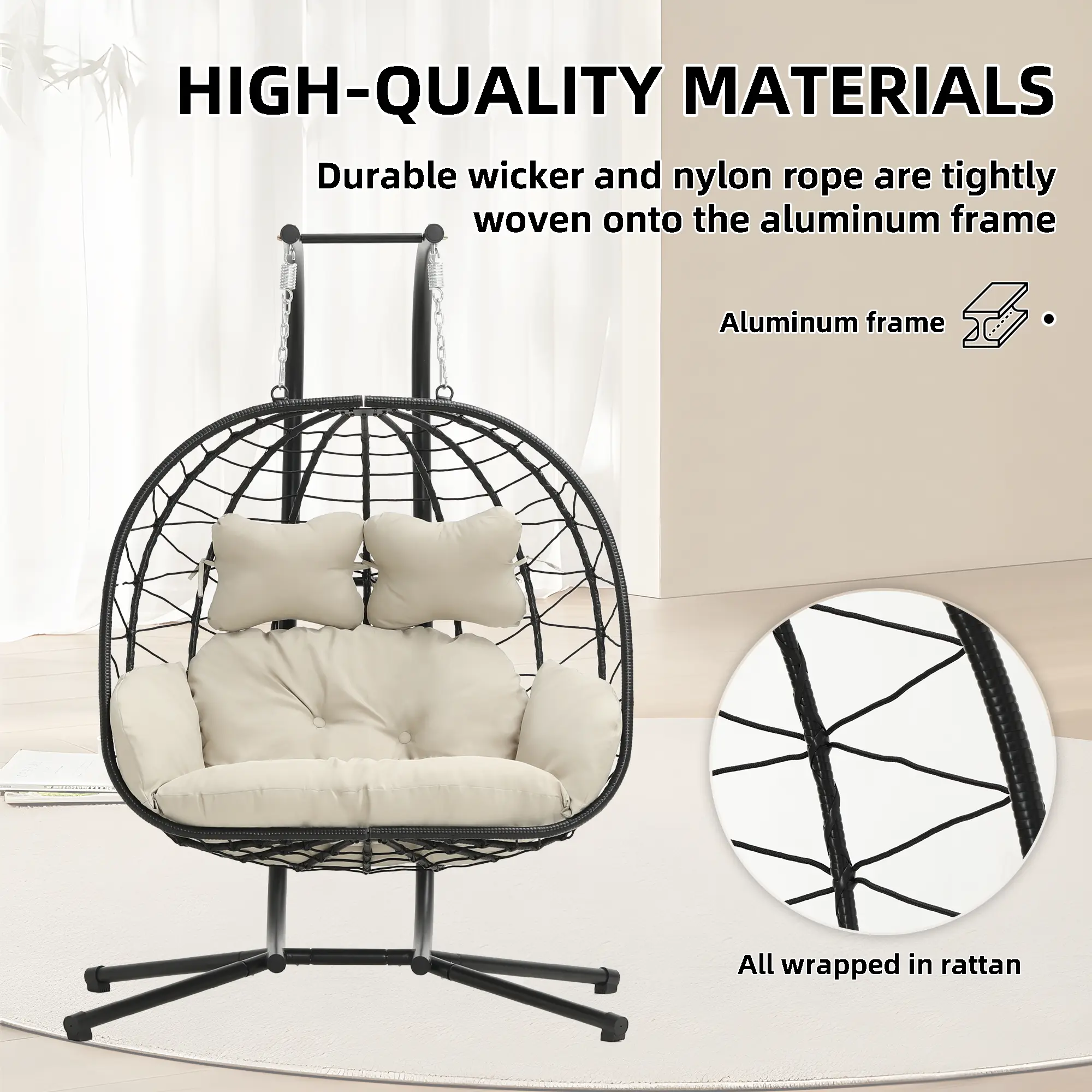 🔥 RIWENGO Double Hanging Egg Chair with Cushion, 700lbs Heavy-Duty Comfort