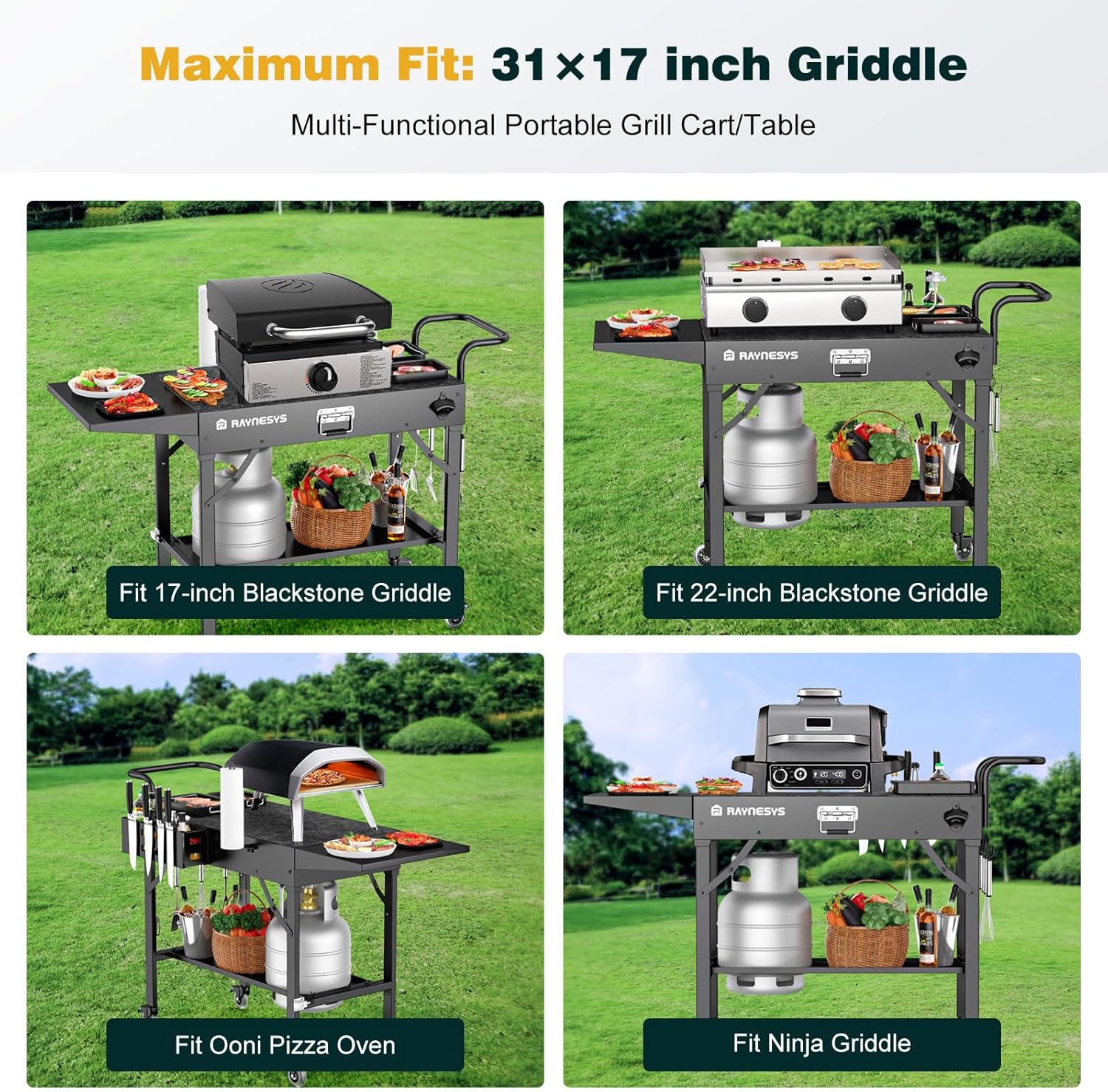 Folding Outdoor Grill Table with Wheels, 31