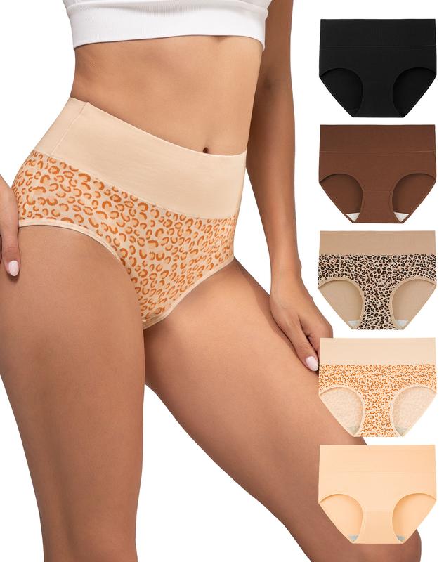 INNERSY Women's High Waisted Cotton Panties 5-Pack, Soft & Breathable Underwear, Comfortable Full Coverage Briefs for Everyday Wear, Stretchy & Durable