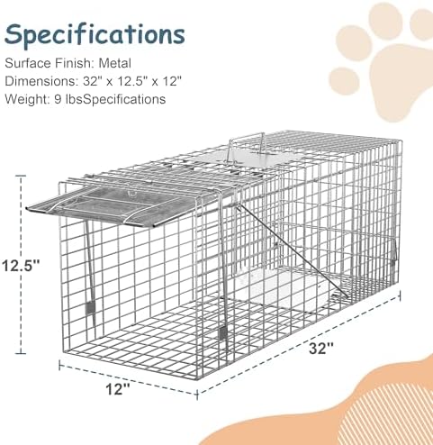 2026 ZENY Live Animal Cage Trap 32′′ X 12.5′′ X 12′′ w/Iron Door Steel Cage Catch Release Humane Rodent Cage for Rabbits  Stray Cat  Squirrel  Raccoon  Mole  Gopher  Chicken  Opossum  Skunk & Chipmunks