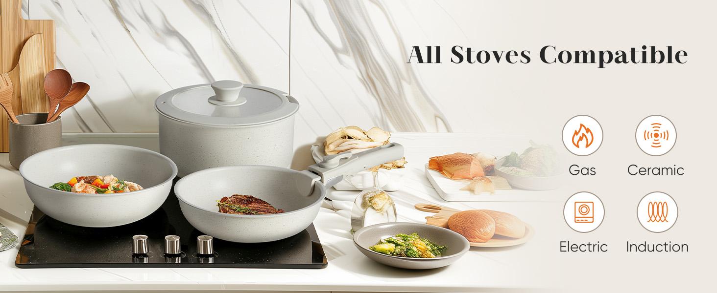 12 Pcs Pots and Pans Set, Granite Nonstick Cookware Sets Detachable Handle, Stackable Induction Kitchen Cooking Set, Stain & Scratch-resistant