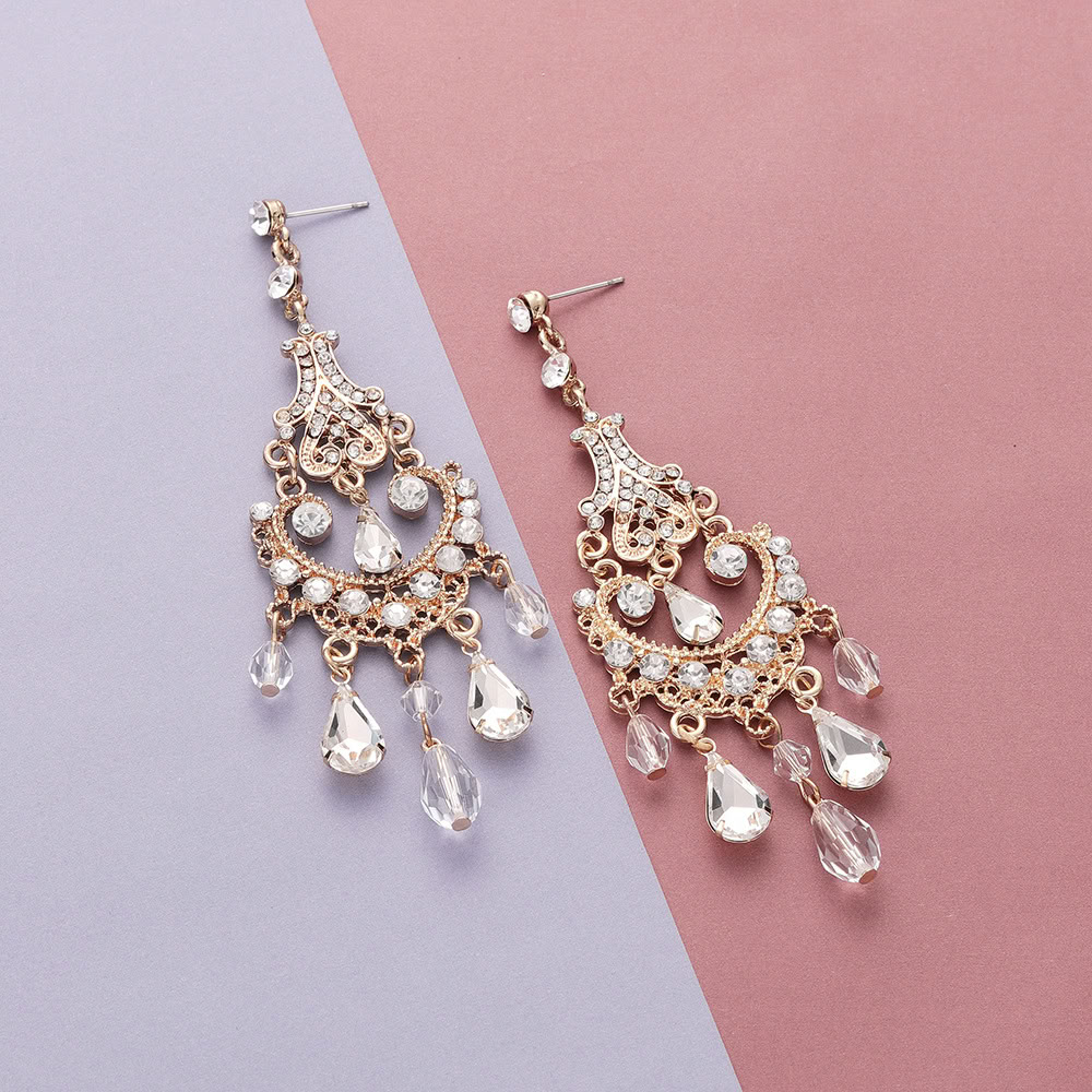 Orecchini Lunghi da Sposa con Cristalli Dorati