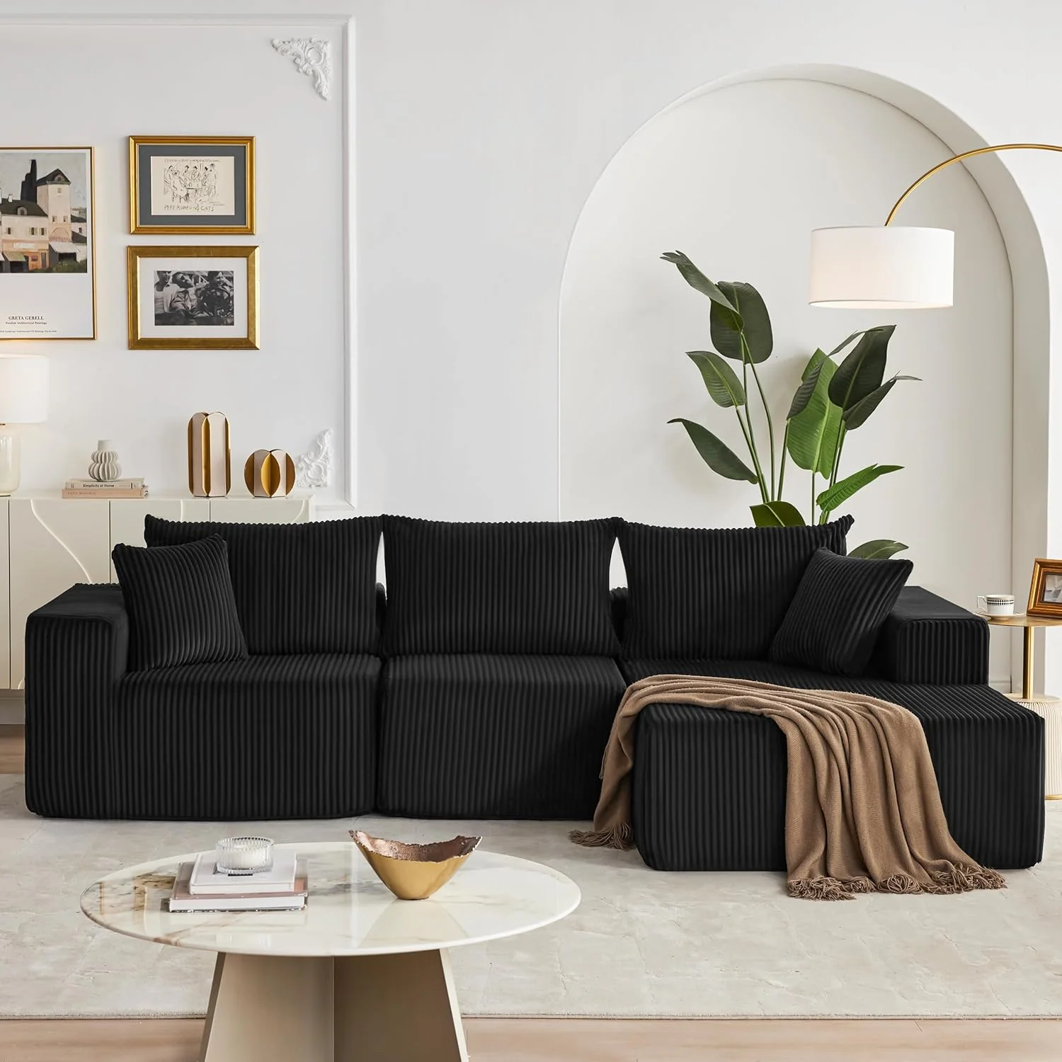 108” Modular Sectional Sofa, Cloud Sectional Couch with Deep Seat, Modern Modular L-Shape Sofa Couch with Chaise,Upholstered Couches for Living Room Bedroom (Black, Left Facing Chaise)