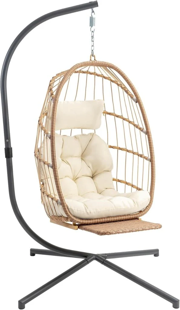 Yechen Indoor Outdoor Egg Hanging Chair with Stand, Patio Wicker Swing Egg Chair Indoor Swinging Chair Outdoor Hammock Egg Chair 350lbs Capacity for Patio Bedroom Balcony, Charcoal Grey (EG-001)