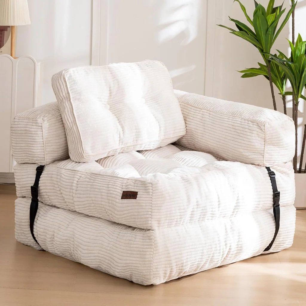 Folding Sofa Bed, L-Shaped Convertible Sofa Bed with Armrests and Pillows,