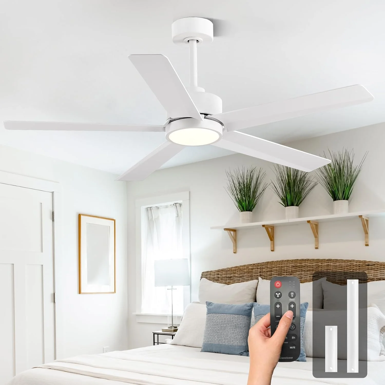 Modern Ceiling Fans with Lights, 72 Inch Ceiling Fan with Light and Remote, Bedroom Living Room Library Cafe Outdoor/Industrial,24W 3CCT Dimmable, 8 Blades 6 Speed Reversible Quiet DC Motor, Black