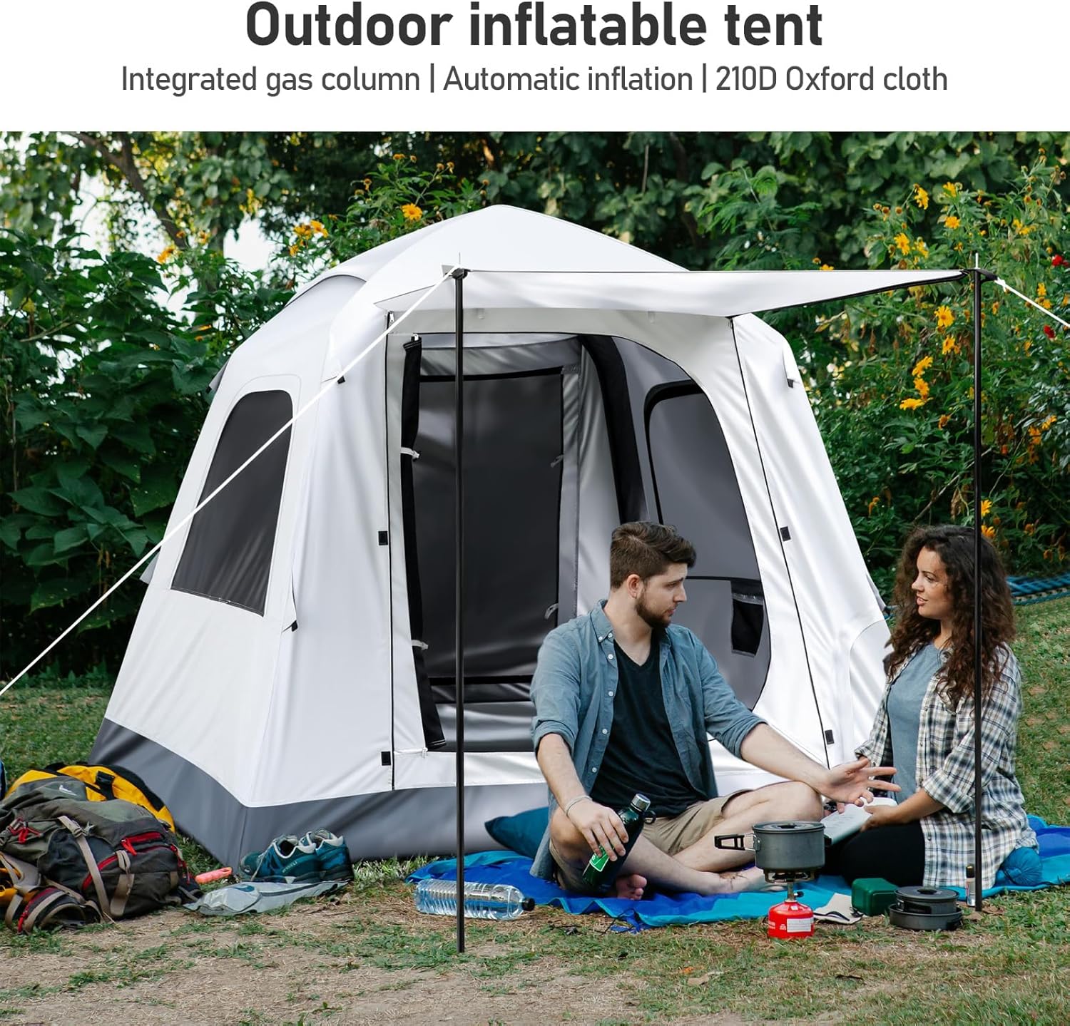 Automatic Inflatable Camping Tent，Easy Set up 3-4 Person Glamping Outdoor Air Blow Up Tents, Quick Setup Air Tent with a Built-in air Pump,Waterproof Inflatable House Tent for Adults