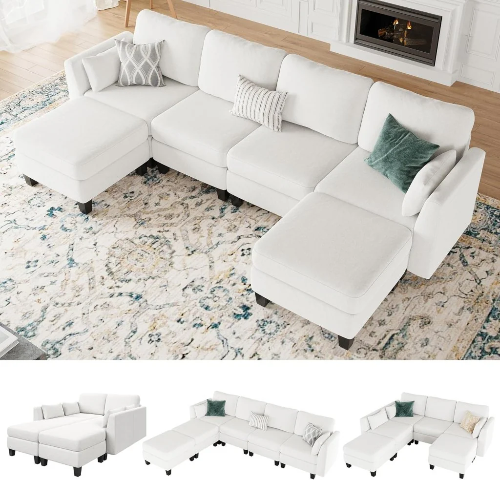 Modular Sectional Sof Convertible U Shaped Sofa Couch with High Density Memory Foam, 6 Seat Comfy Modular Sofa Couch for Living Room, Modern U Shaped Sectional Sofa, Dimgrey