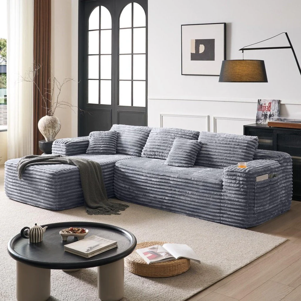Cloud Sectional Couch with L-Shape Chaise, Modern Modular Sofa with Deep Seat, Built-in Cup Holder & Storage Pocket