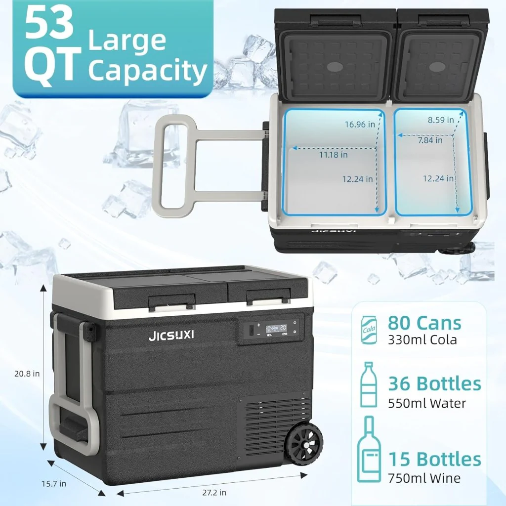 12V Car Refrigerator, 17 Quart Portable Freezer 12 Car Fridge (-4F~68F) Compressor Electric Cooler with 12/24V DC 110-240V AC, APP Control For Car Truck RV Camping, Travel Outdoor Home