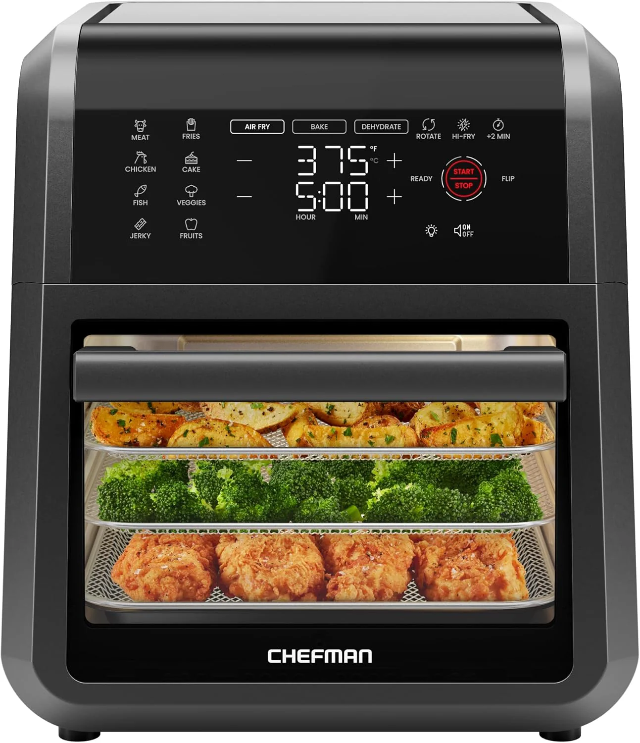 CHEFMAN Multifunctional Digital Air Fryer+ Rotisserie, Dehydrator, Convection Oven, 17 Touch Screen Presets Fry, Roast, Dehydrate, Bake, XL 10L Family Size, Auto Shutoff, Large Easy-View Window, Black