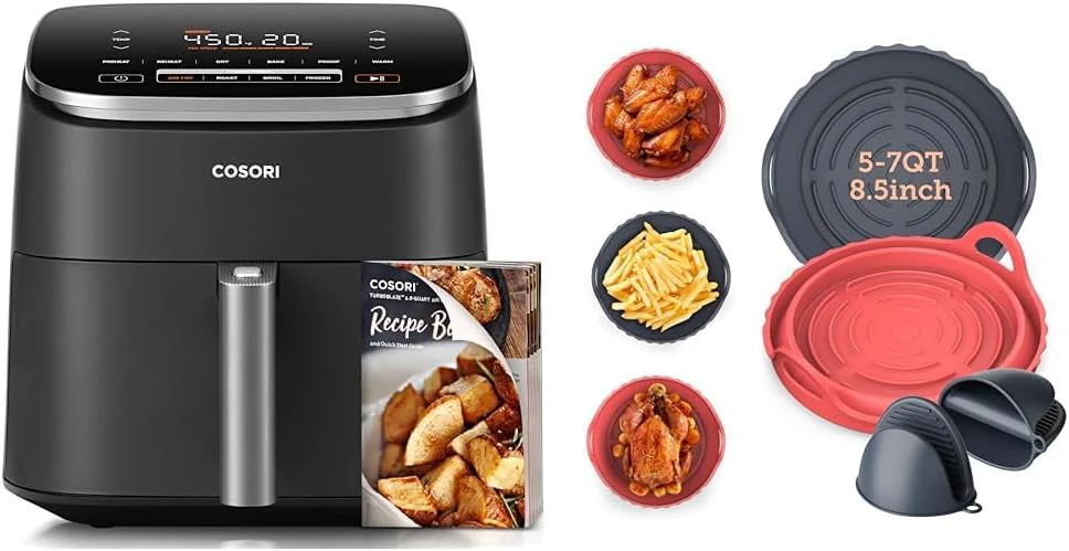COSORI Air Fryer 9-in-1, Compact & Large 6-Qt, Fast Turbo Modes, 90–450°F Precise Heat for Even Results, Up to 95% Less Oil*, Roast, Bake, Dry, Reheat, Frozen, Broil, Proof, 120V, TurboBlaze, Grey