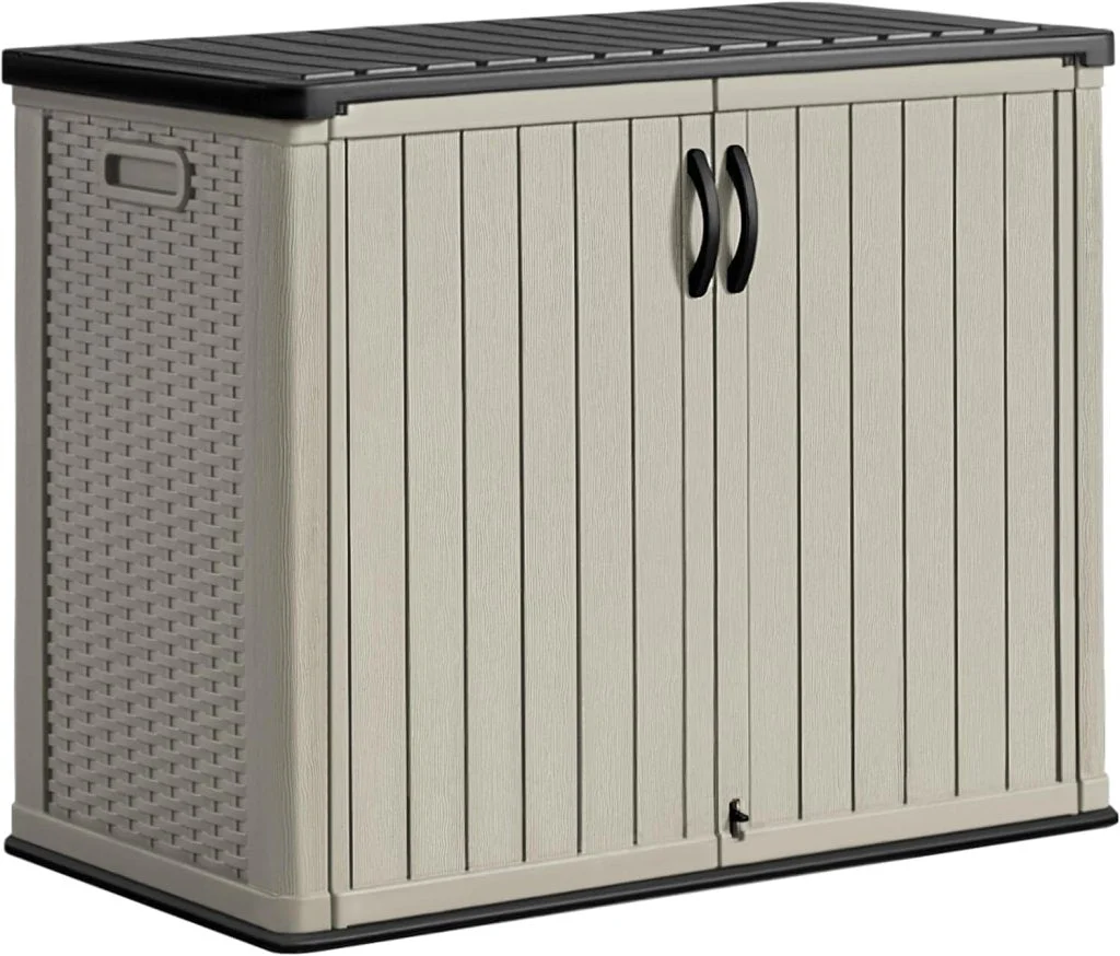 Greesum Outdoor Horizontal Storage Shed 27 Cu.ft Resin Large Storage Box for Garden, Patio, Backyard