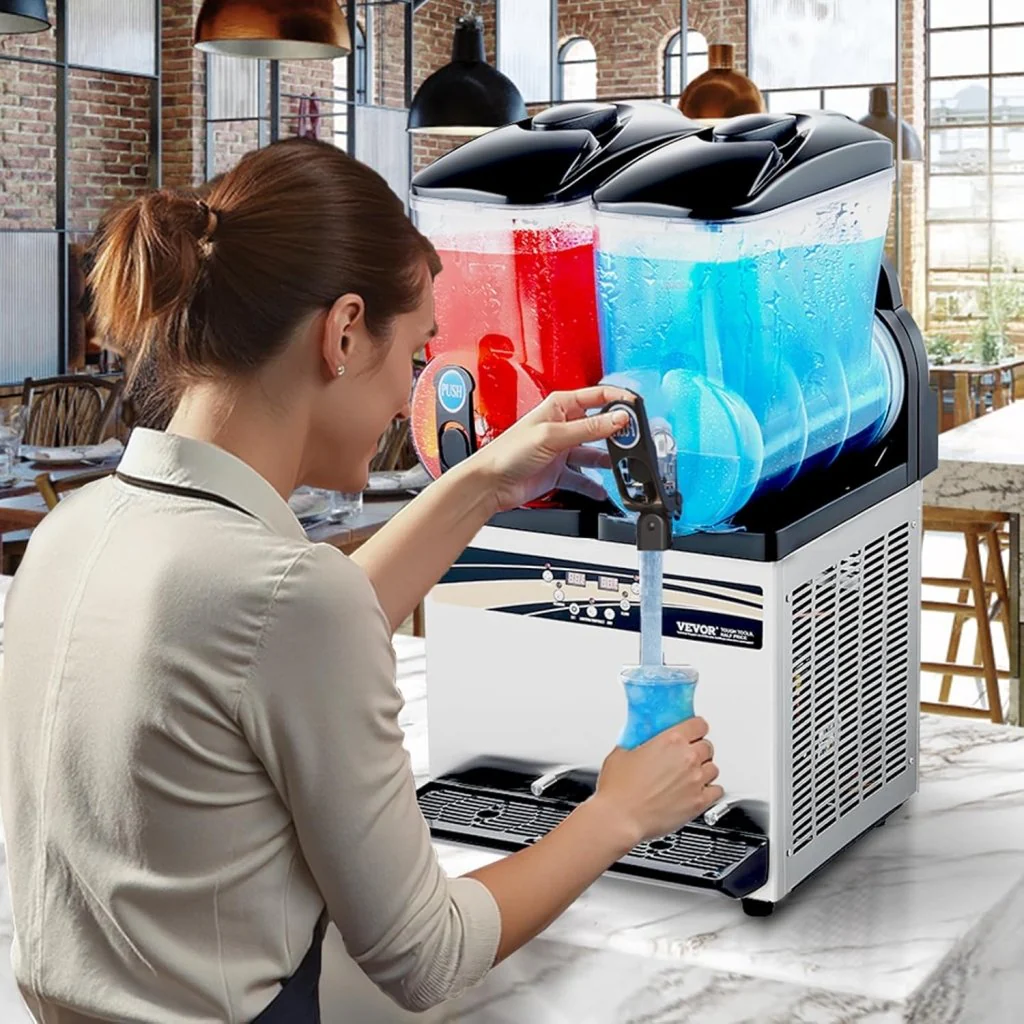 VEVOR Slushy Machine, 15Lx2 Double Tank Commercial Margarita Machine, 120 Cups Stainless Steel Margarita Smoothie Frozen Drink Machine, Slushie Machine for Home Party Restaurants Cafe Bars