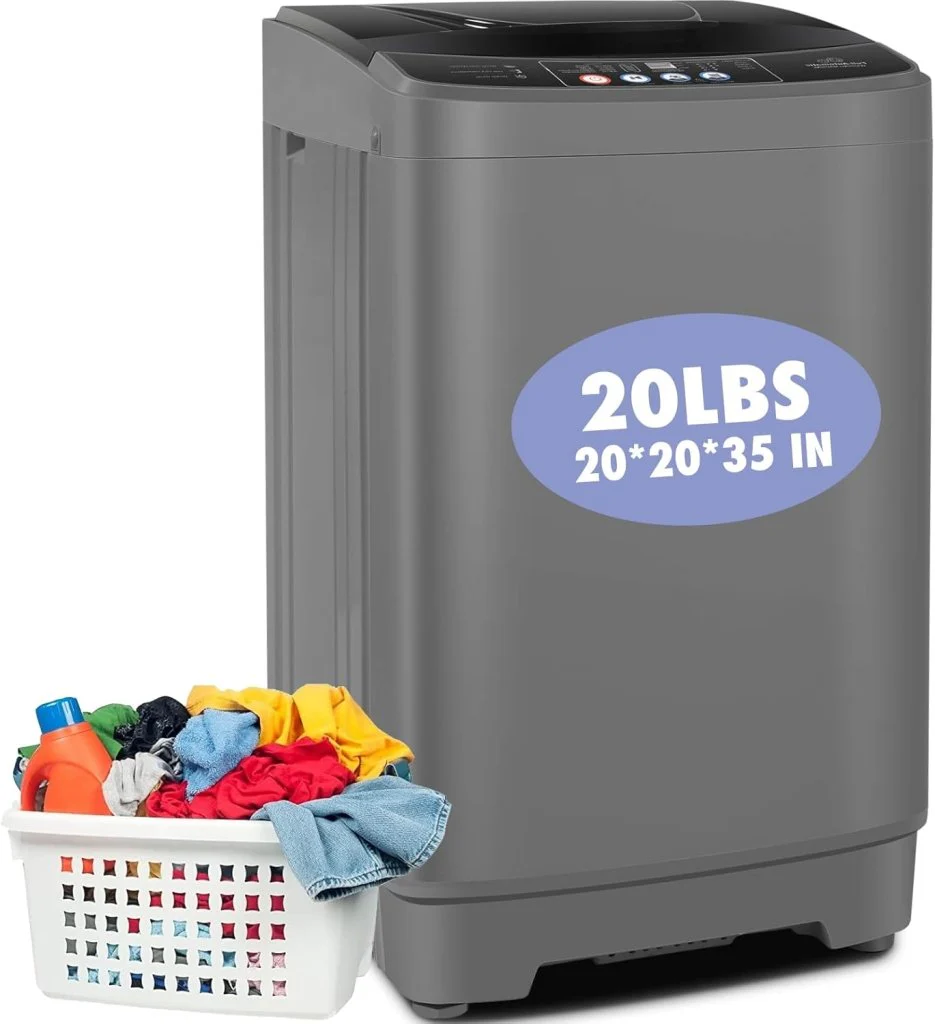 Nictemaw Portable Washing Machine, 20Lbs Capacity Full-Automatic Portable Washer Machine, 2.8Cu.ft Washer and Dryer Combo with Drain Pump, 10 Programs & 8 Water Levels for Apartment, Dorms, RV