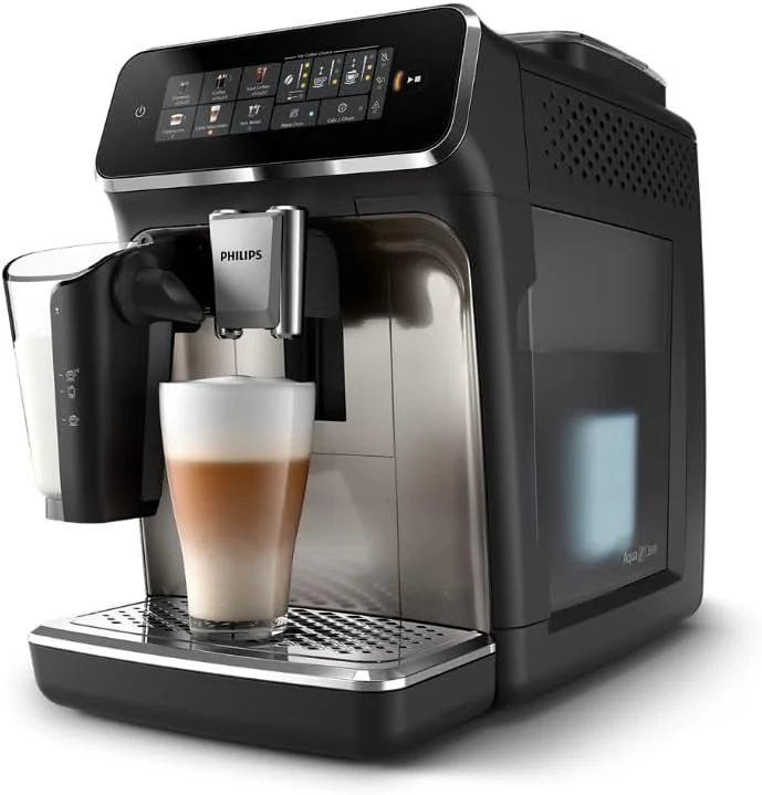 Philips Series 3300 Fully Automatic Espresso Coffee Machine - 6 Hot & Iced Drinks, LatteGo Milk System, 40% Quieter SilentBrew, Ceramic Grinder, Aquaclean Filter, Glossy Black (EP3341/50)